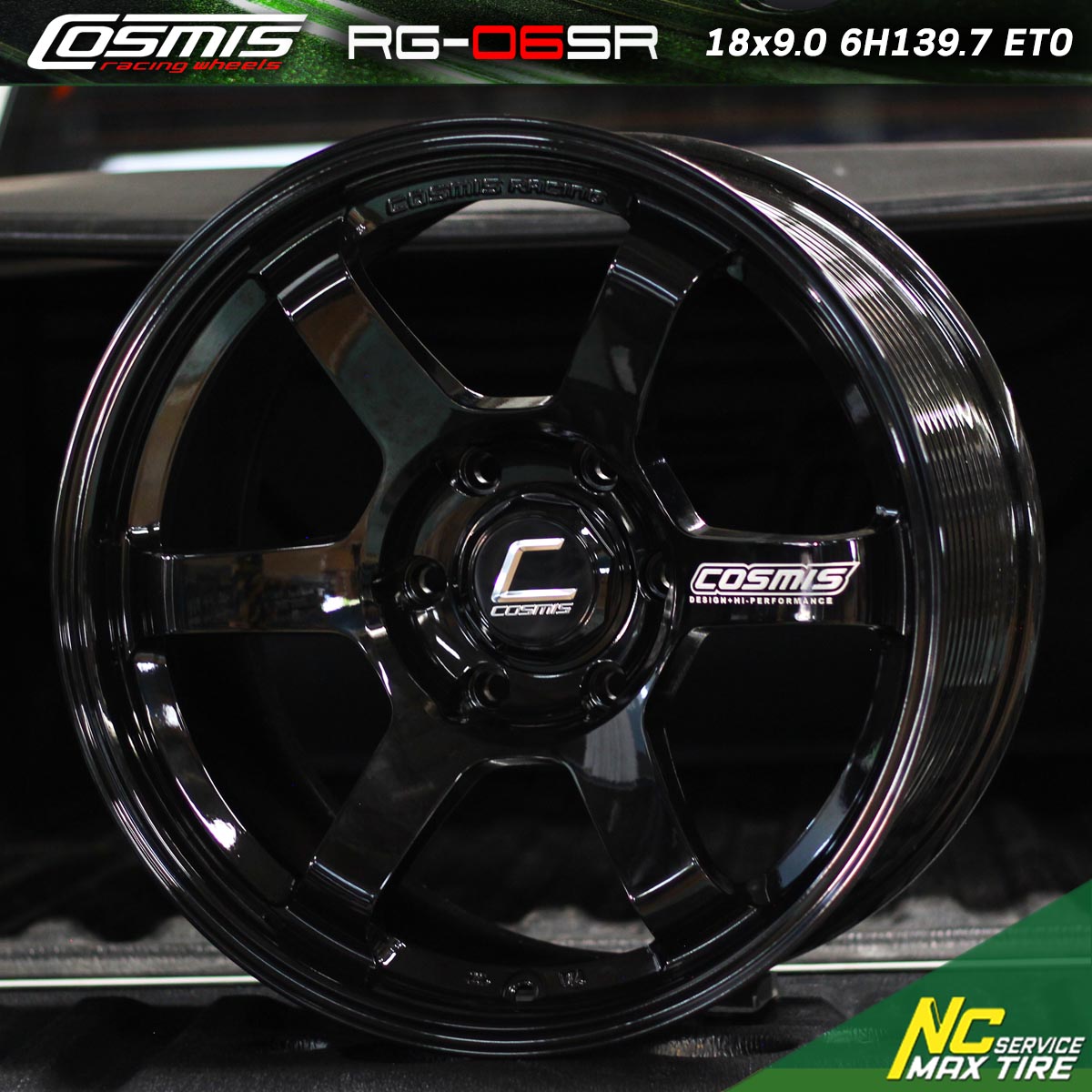 ล้อแม็กขอบ18 / ล้อแม็กสำหรับรถกระบะ / Cosmis / RG-06SR / New Gen / 18×9.0 6H139.7 ET0 / ล้อแม็กสีดำเงาทั้งวง+CNCหยอดตัวหนังสือขาว / SUV / PPV / NC / ล้อแม็กสวยๆ