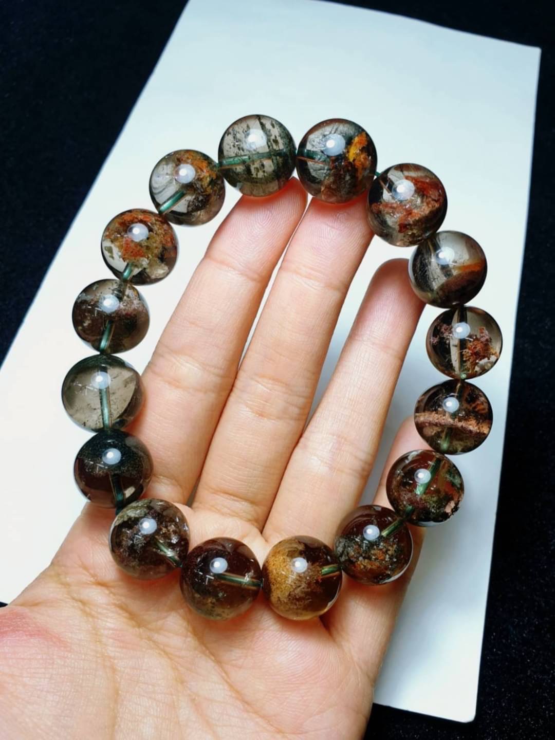 แก้วโป่งข่ามในหินสโมกกี้ควอตซ์ Smoky Quartz With Inclusions,Phantom Smoky Quartz 14.5mm 2,000฿ งานหายากมาก