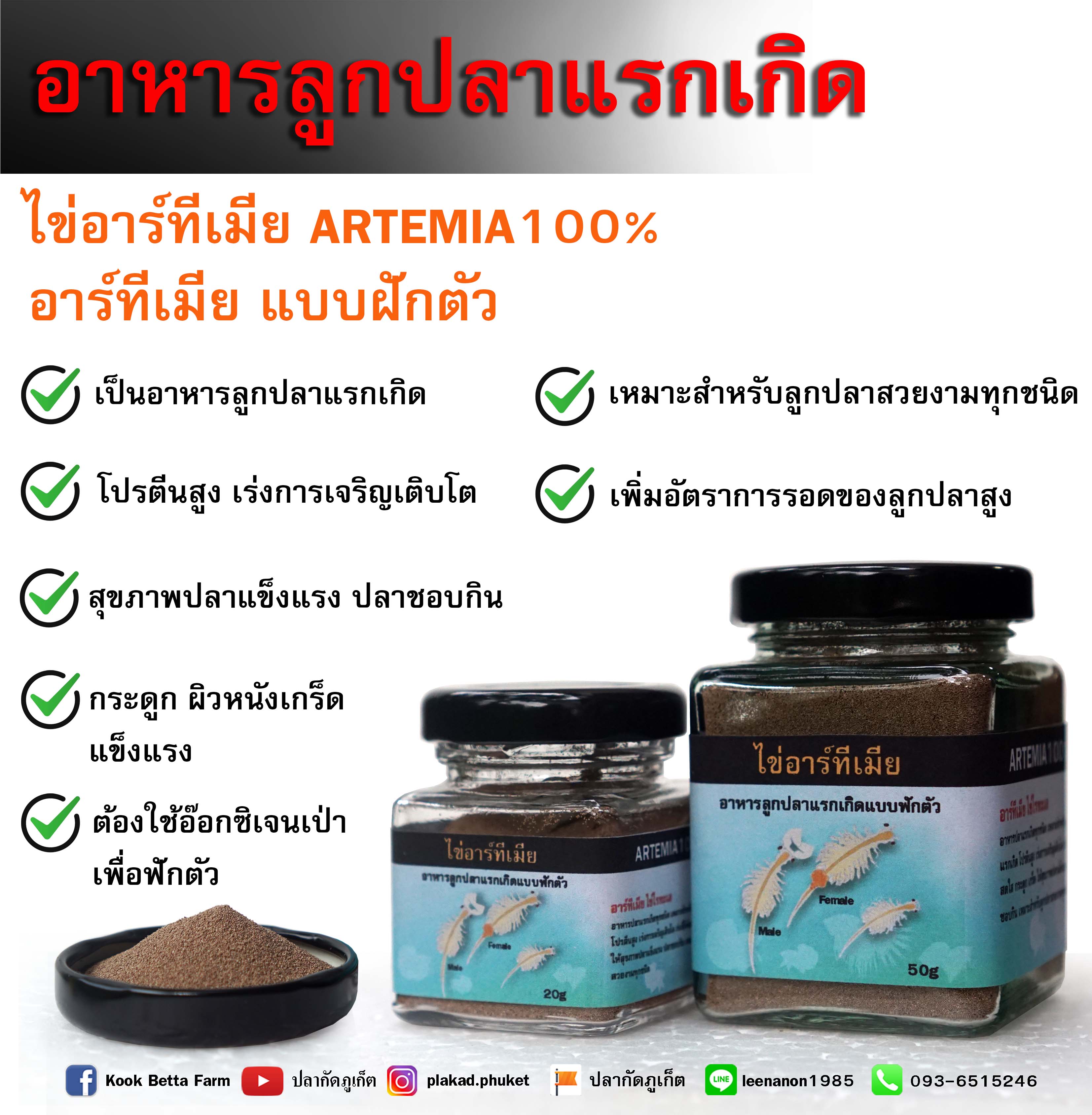 ไข่อาร์ทีเมีย ARTEMIA100% แบบฟักตัว อาหารลูกปลาแรกเกิด