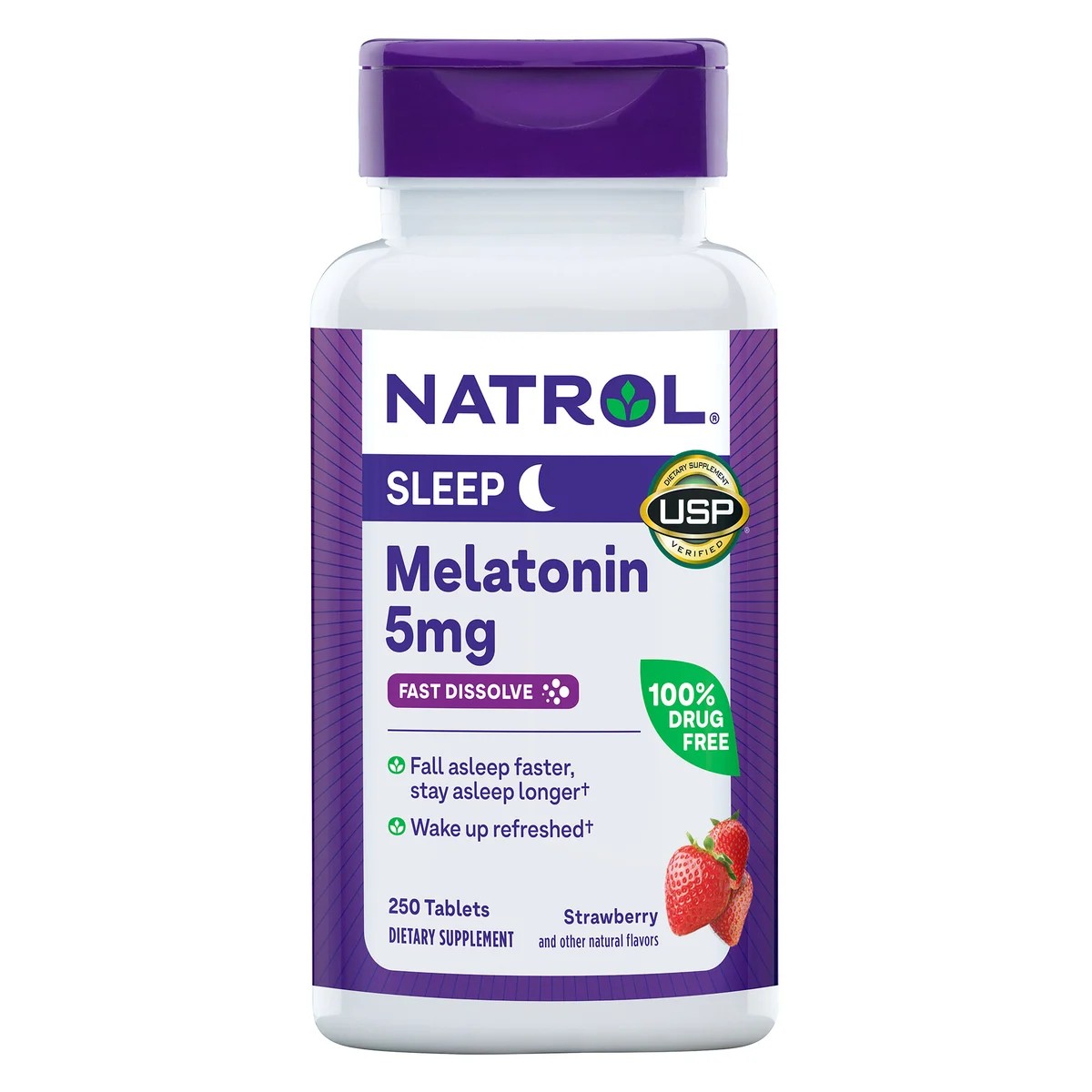 Natrol Sleep Melatonin 5 mg Fast Dissolve Tablets เมลาโทนินเพื่อการนอนหลับ ชนิดเคี้ยว ขนาด 250 เม็ด