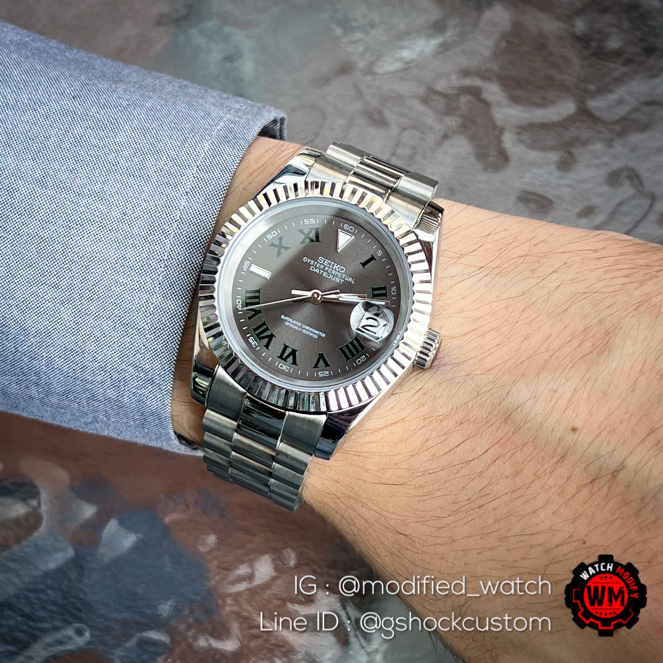 Seikomod Wimbledon Dial Rhodium Datejust Case with President Strap