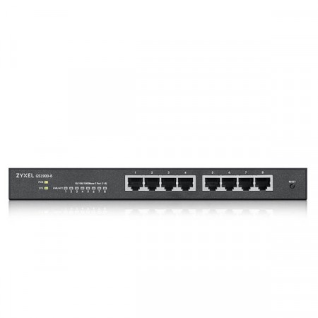 Zyxel GS1900-8 8-port GbE Smart Managed Desktop Switch รองรับ การทำ VLAN, QoS, Link Aggregation, 802.1x, CPU defense engine และ DoS prevention