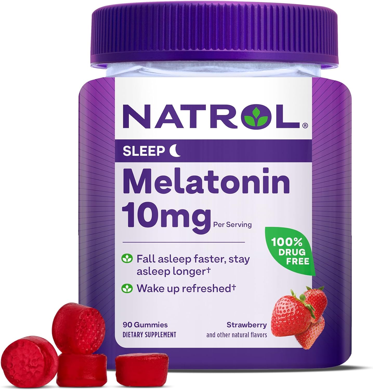 Natrol 10 mg Melatonin Gummies เมลาโทนินเพื่อการนอนหลับ เยลลี่รสสตรอเบอร์รี่ ขนาด 90 เม็ด