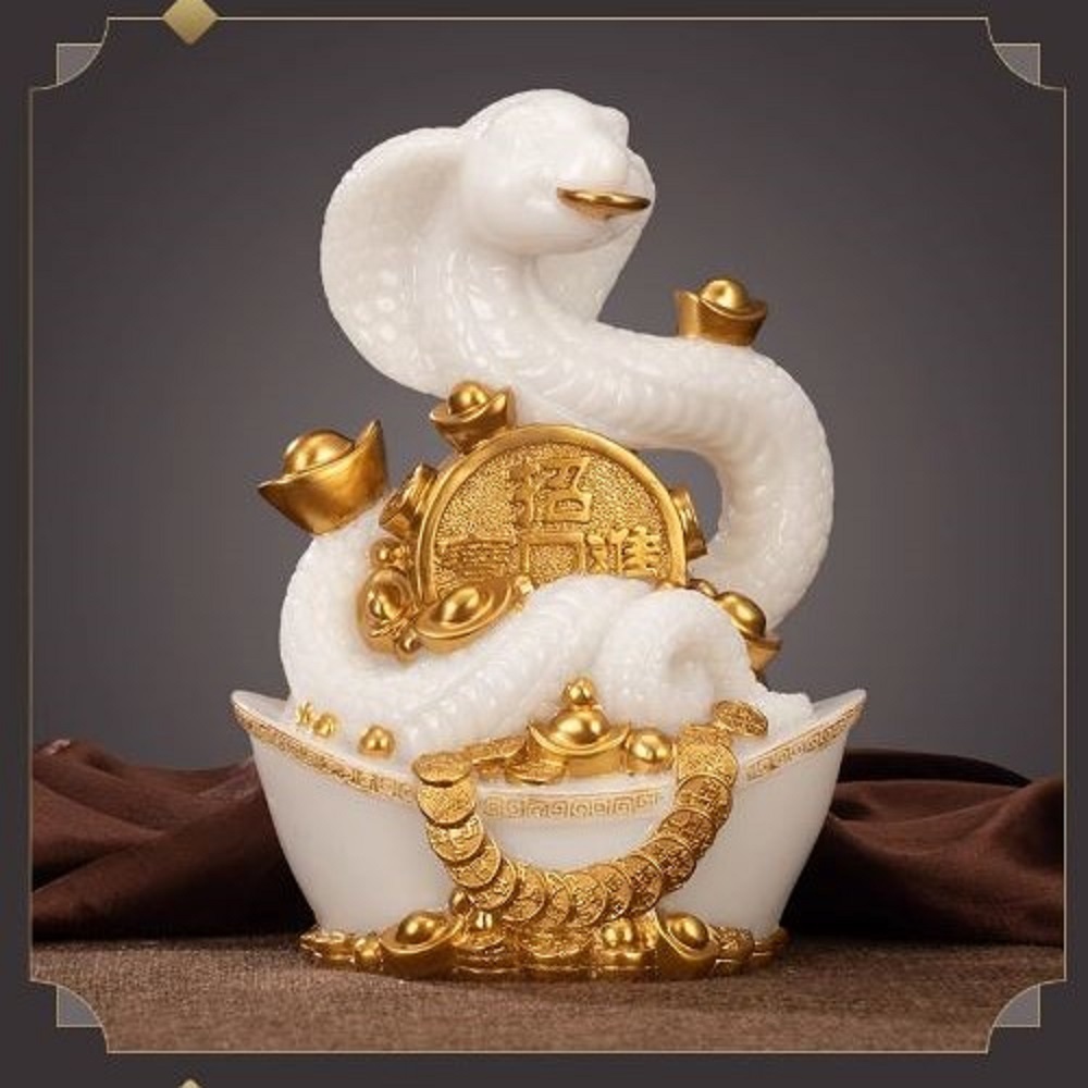 CT225B164 HAOYUN รูปปั้นงูมงคล งูทอง ปีมะเส็ง Snake ของมงคล ของขวัญเลื่อนตำแหน่ง ของขวัญขึ้นบ้านใหม่ ทองเหลือง หยก