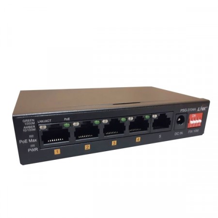 Link PSG-3104A Switch PoE 4-Port Gigabit Ethernet (60W), 4 GE (PoE) + 1 GE