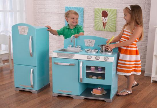 Kidkraft blue retro kitchen and refrigerator