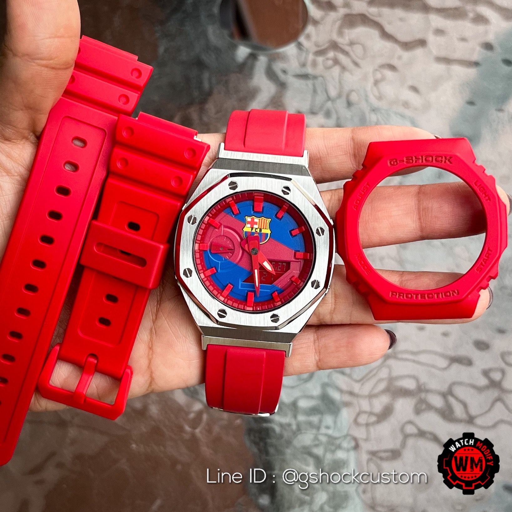 G-SHOCK Ga-2100 Custom FC BARCELONA Team Metal Face Red Rubber Straps