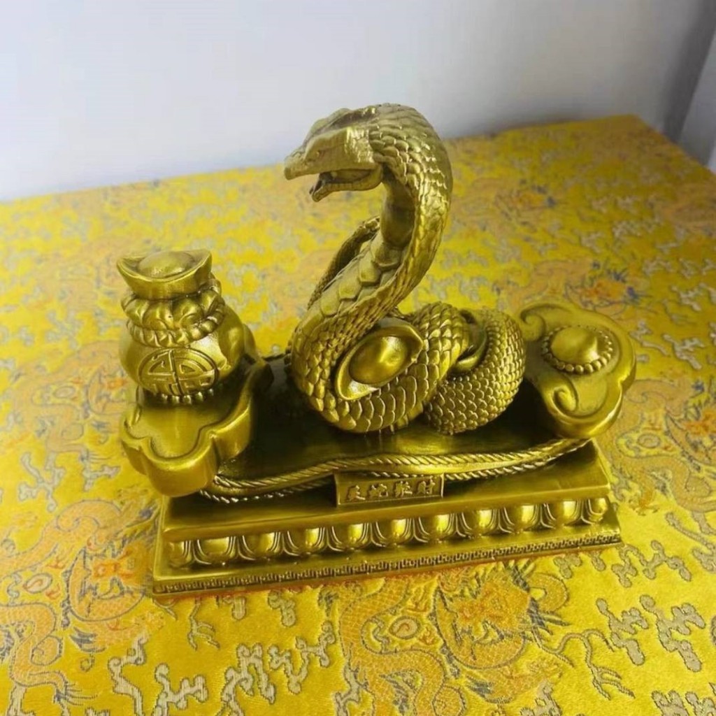 CT225B164 HAOYUN รูปปั้นงูมงคล งูทอง ปีมะเส็ง Snake ของมงคล ของขวัญเลื่อนตำแหน่ง ของขวัญขึ้นบ้านใหม่ ทองเหลือง หยก