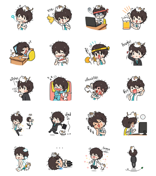 ขายสติกเกอร์ไลน์ นายหัวยุ่งกับเต้าหู้แมวจอมป่วน