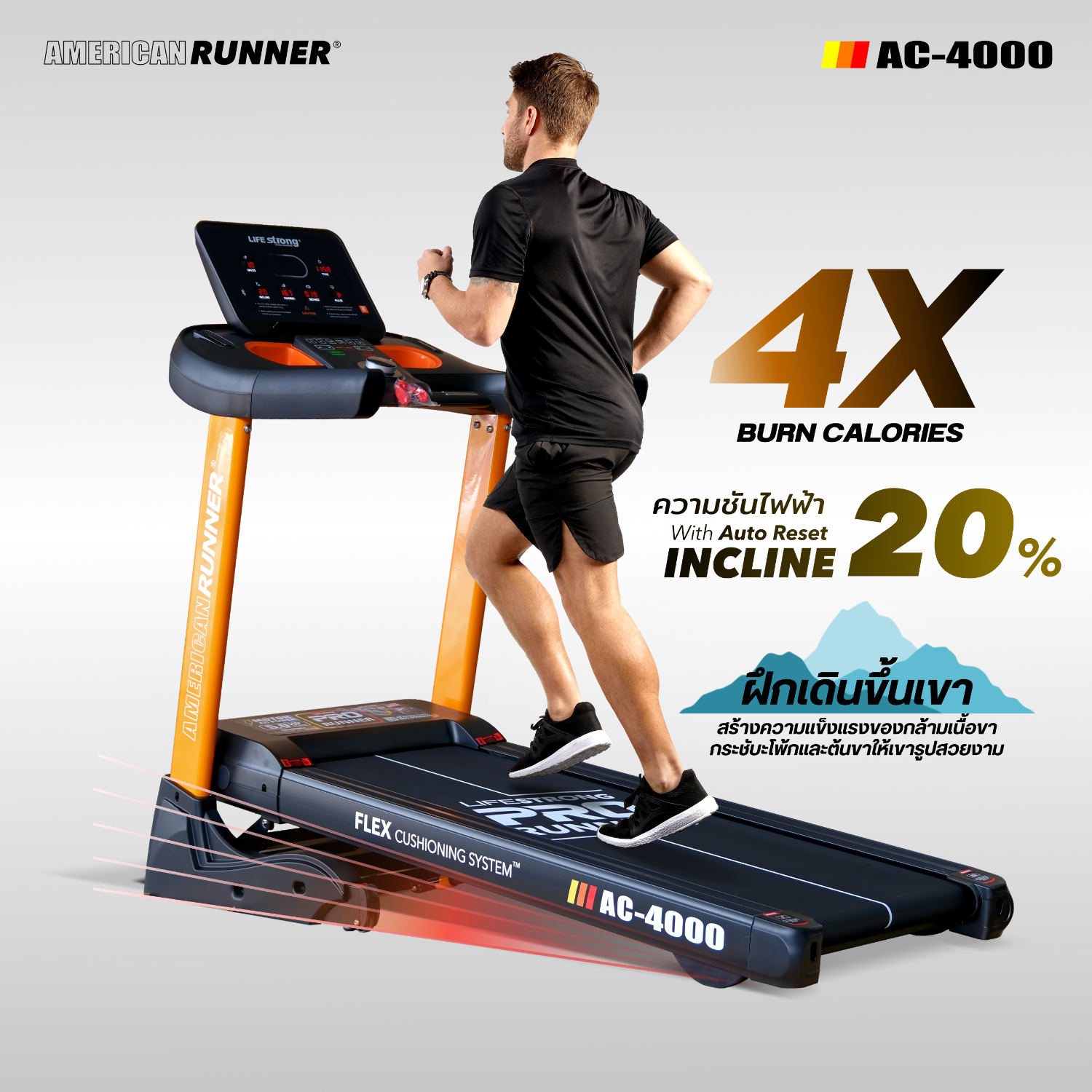 ลู่วิ่งไฟฟ้า life Strong รุ่น AC4000 PRO American Runner มอเตอร์ AC 5 แรงม้า