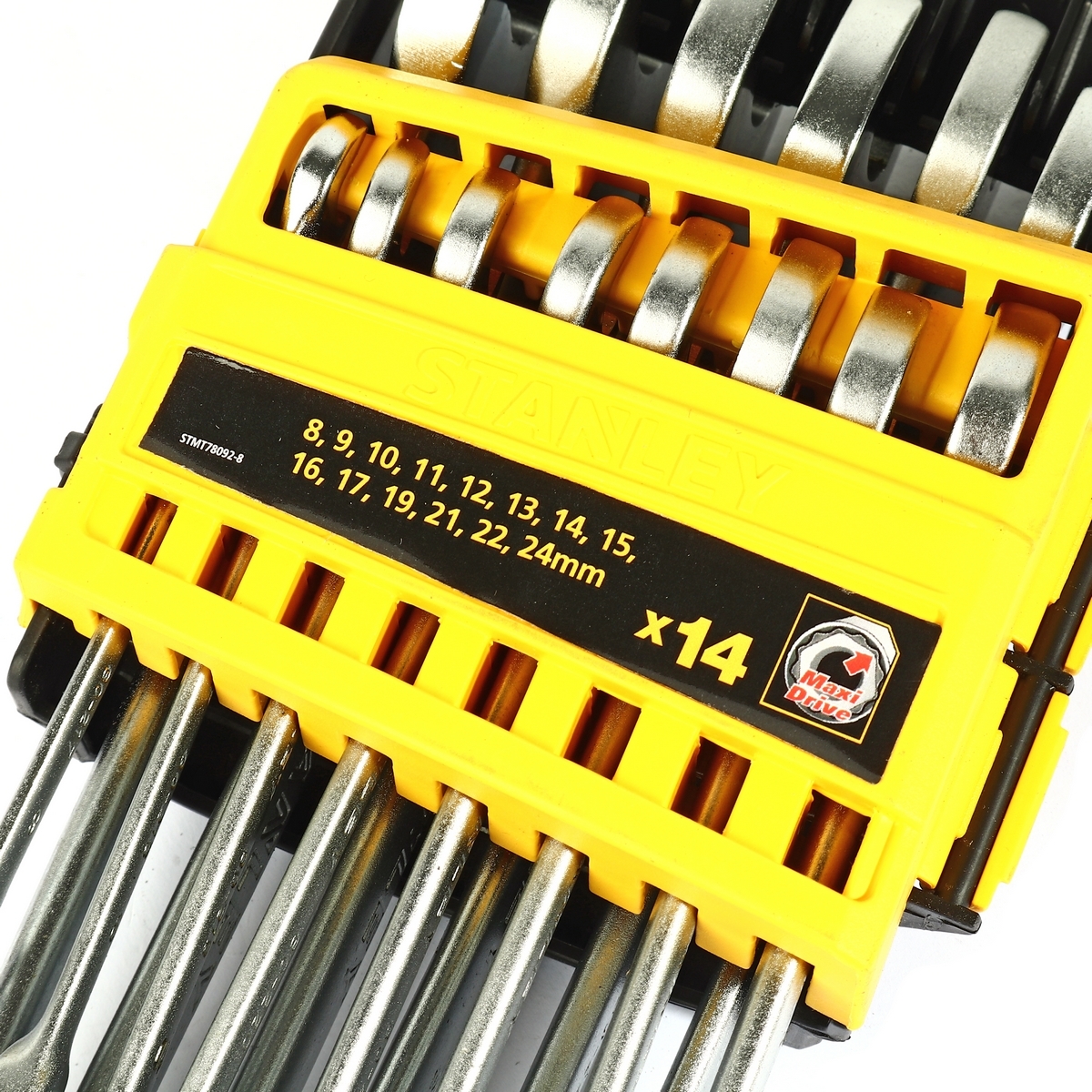 ชุดประแจแหวนข้างปากตาย 14 ชิ้น แบบแขวน สแตนเล่ย์ (STANLEY) รุ่น CWB STMT78092 ขนาด 8-24 มม. ในชุดประกอบไปด้วยเบอร์ 8,9,10,11,12,13,14,15,16,17,19,21,22,24 มม. วัสดุทำจาก เหล็กกล้าคาร์บอน ผ่านการทดสอบตามมาตรฐาน ANSI, ISO & DIN ผิวสัมผัสแบบด้าน