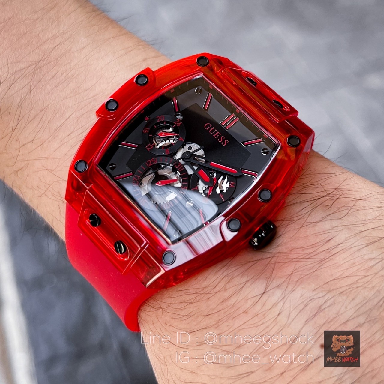 Guess Watch Skeleton Dial Jelly RED Silicone Dial GW0203G5