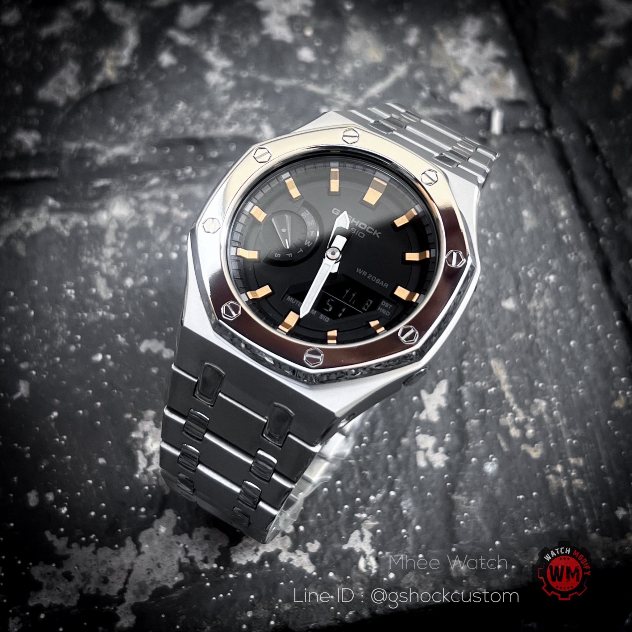 G-Shock Customized Ga-2100 Gold Black Dial Stainless Steel Sandblast AP Design