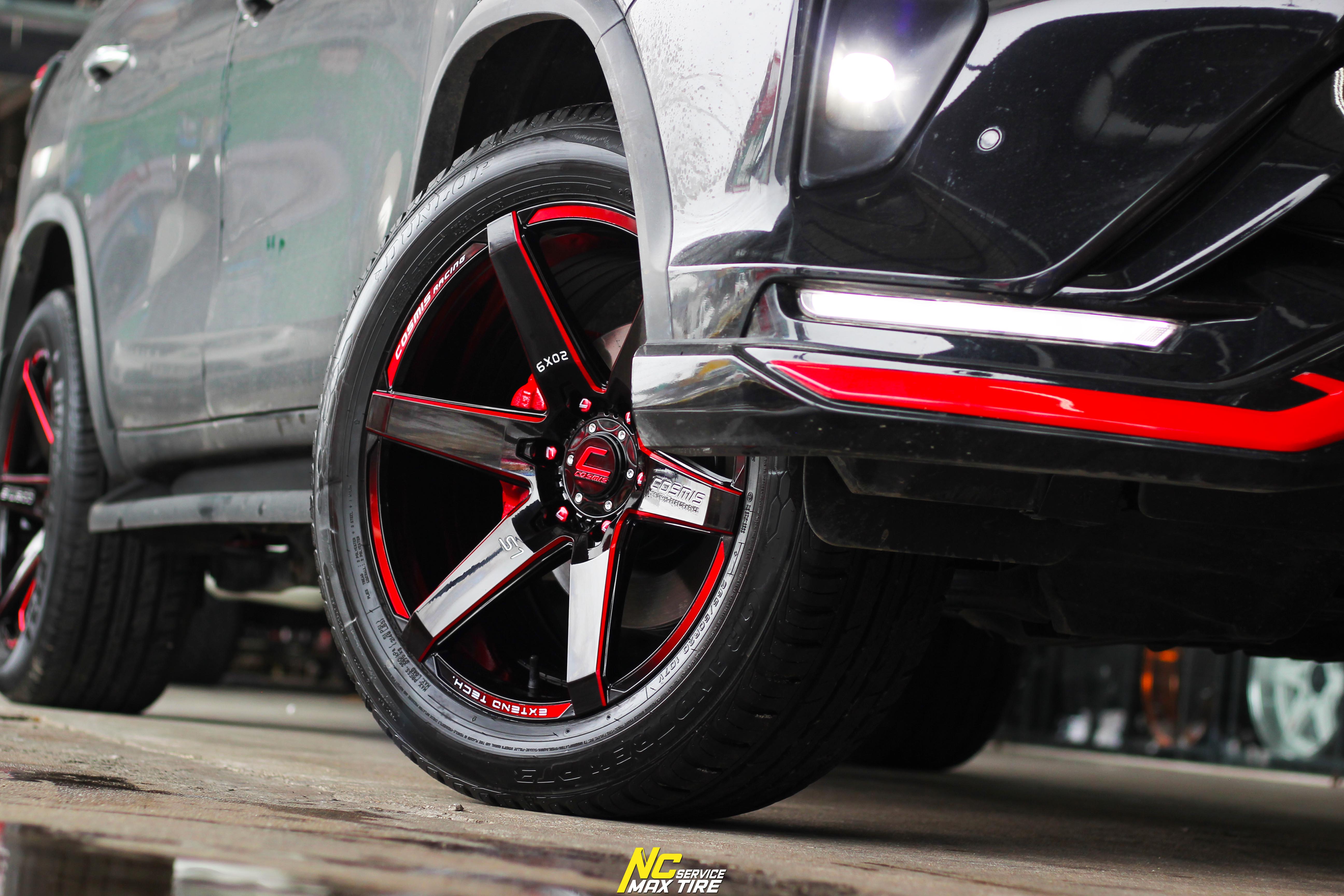 TOYOTA FORTUNER / ล้อแม็ก / ล้อแม็กขอบ20 / Cosmis / Innerline S1 Euro / ล้อแม็กยอดนิยม / 20x9.0 6H139.7 ET+10 / ล้อแม็กสีดำCNCข้างก้านแดงขอบเพลทแดง / ล้อแม็กสำหรับกระบะจัวสูง / ล้อแม็กPPV / NCล้อแม็ก