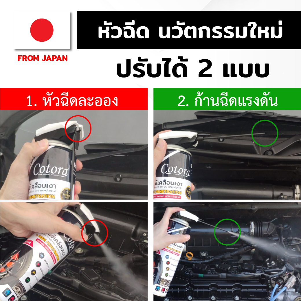 🕋 Cotora สเปรย์เคลือบเงารถ ฟื้นฟู บำรุง คอนโซล ยาง รถยนต์ มอไซ พลาสติก ไฟเบอร์ หนัง ห้องเครื่อง กันน้ำ รังสี UV