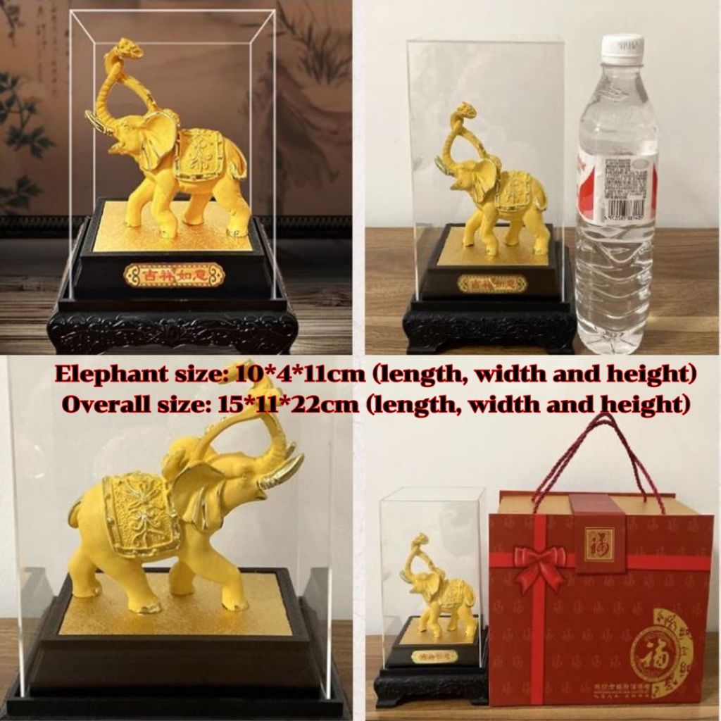 CT232B176 HAOYUN ช้างมงคล สีทอง มงคล ของขวัญเลื่อนตำแหน่ง ของขวัญขึ้นบ้านใหม่ ขนเงินขนทอง รับทรัพย์ โมเดลทรายทอง