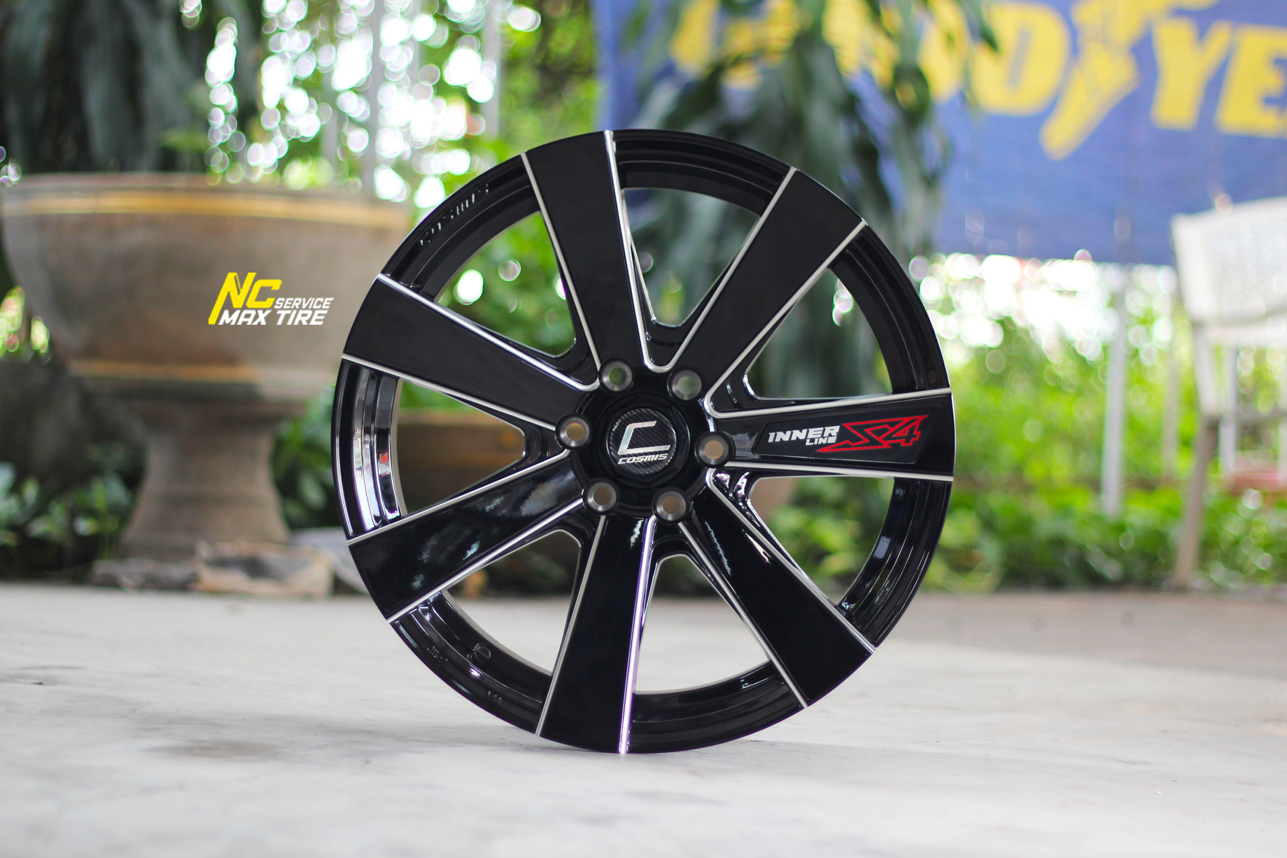 ล้อแม็กขอบ18 / Cosmis / Innerline / S4 / 7 ก้านทรงใบพัด / ExtendTech / ล้อแม็กสีดำเงาทั้งวง / CNCข้างก้าน / 18×8.5 6H114.3 ET35