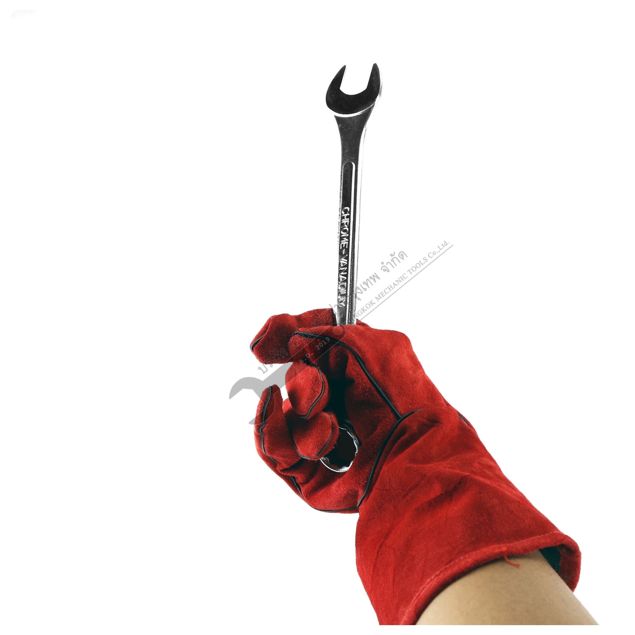 ถุงมือเชื่อม ถุงมือหนังเชื่อมแบบยาว สีแดง ยาว14 นิ้ว