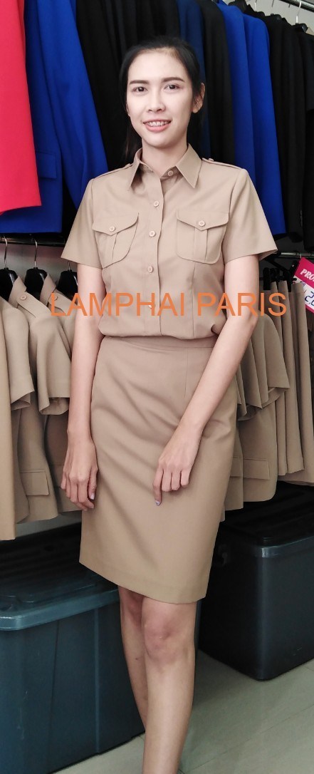 ชุดข้าราชการหญิงแขนสั้น,ชุดสีกากีแขนสั้น,ชุดลูกเสือครูหญิง,สีกากีเข้ม,ผ้าวูลนำเข้าจากอังกฤษ