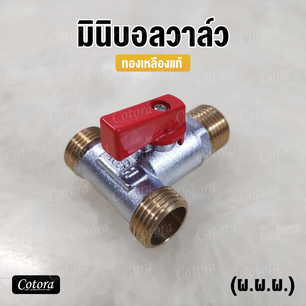 มินิบอลวาล์ว 3 ทาง ทองเหลืองแท้ (ผ.ผ.ผ.)