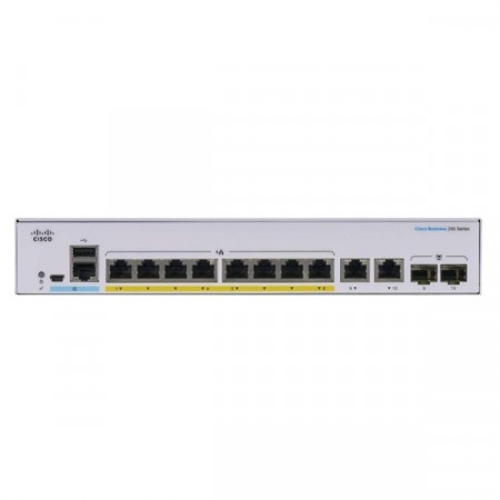 Cisco CBS250-8FP-E-2G-EU Smart Switch 8-Port Gigabit Full PoE+ With 120W Power Budget + 2 Gigabit Copper/SFP combo Ports, Layer 2/3 Manage Switch