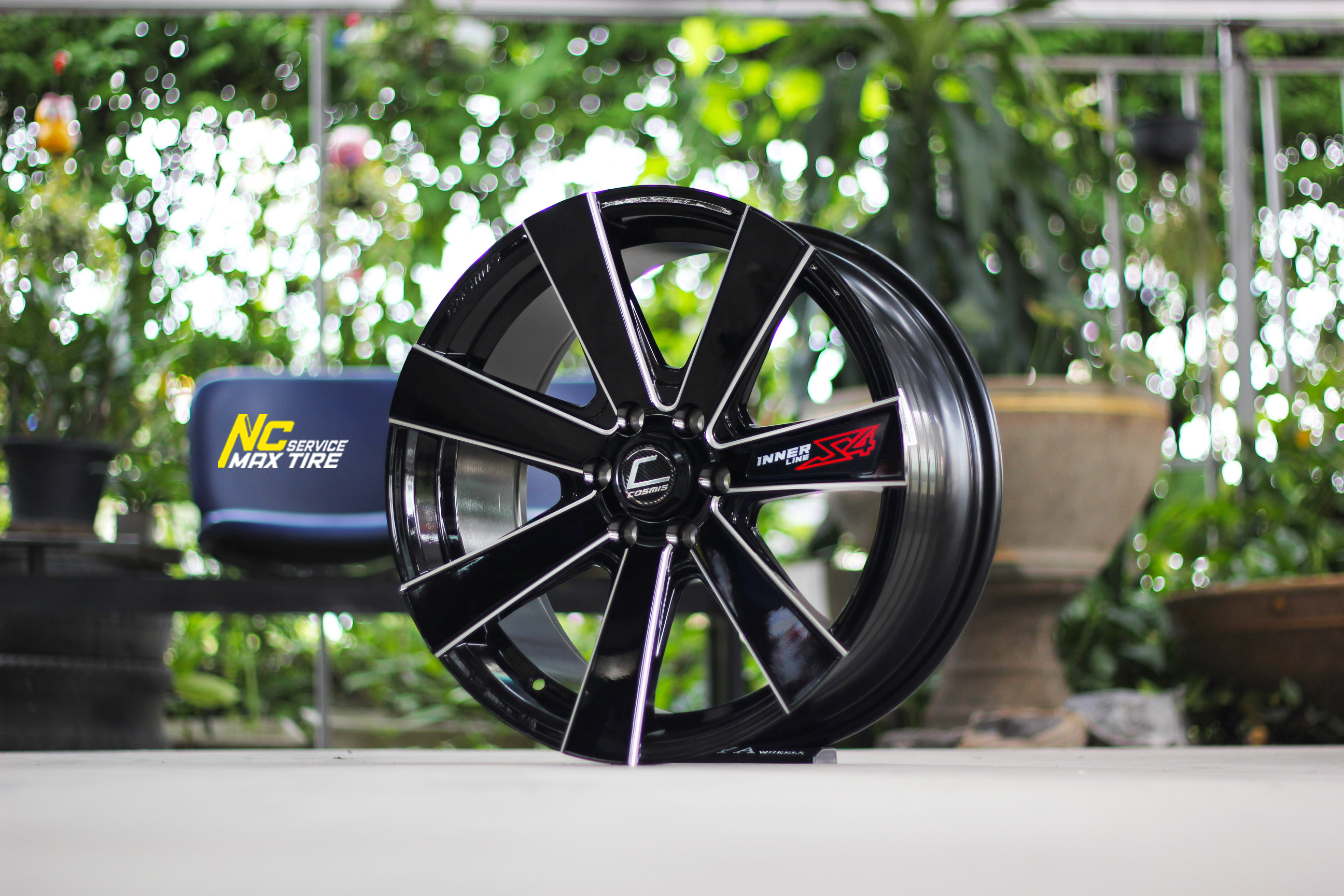 ล้อแม็กขอบ18 / Cosmis / Innerline / S4 / 7 ก้านทรงใบพัด / ExtendTech / ล้อแม็กสีดำเงาทั้งวง / CNCข้างก้าน / 18×8.5 6H114.3 ET35