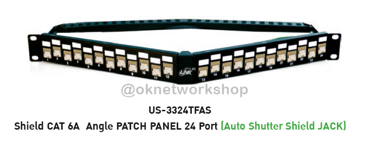 US-3324TFAS Shield CAT6A Angle Patch Panel 24 Port Auto Shutter