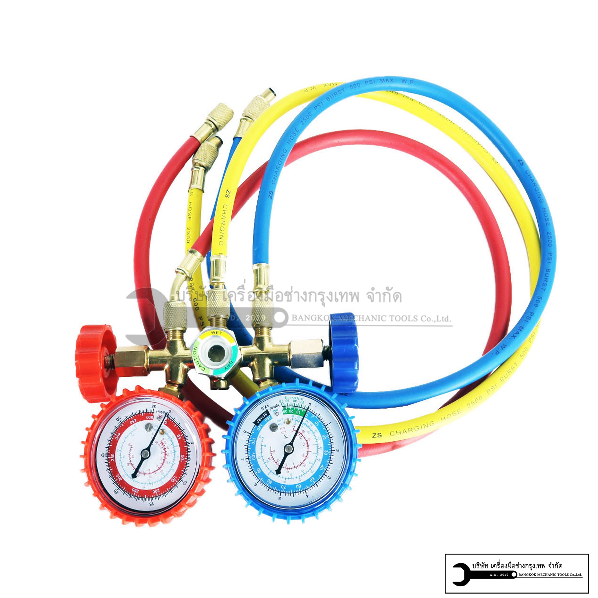 เกจ์วัดน้ำยาแอร์ R12,R22,R502 พร้อมสายชาร์จยาว 36 นิ้ว 3เส้น