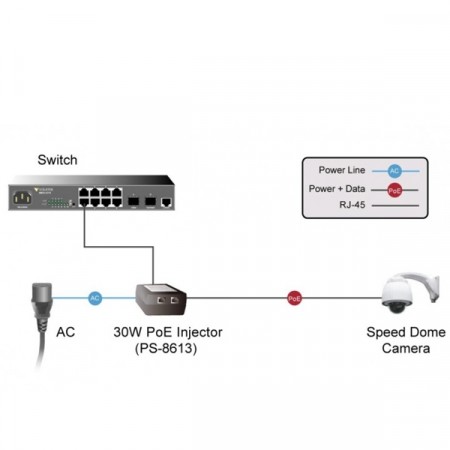 Link PS-8613 Gigabit 30W PoE Injector with PD detection (10/100/1000), IP Camera & Access Point