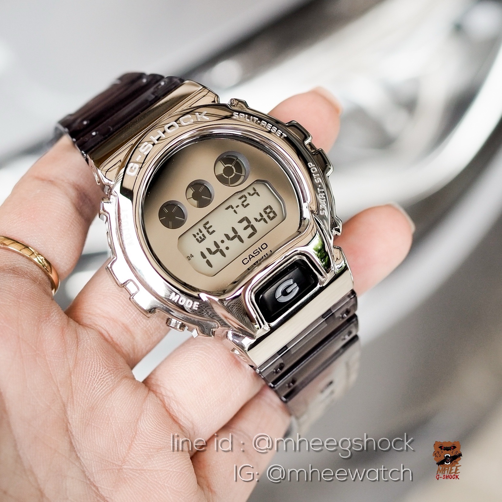 G-SHOCK Custom DW-6900SK Metal Face Silver Grey Jelly Strap