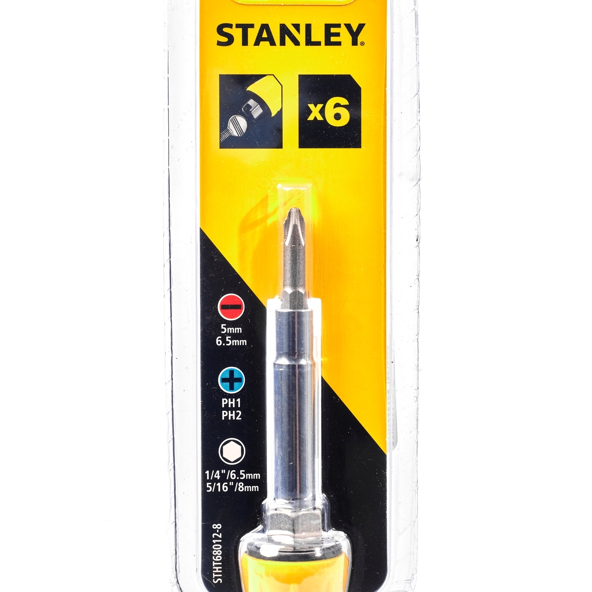 STANLEY ชุดไขควงหัวสลับ 6 ชิ้น รุ่น 68-012 ประกอบด้วย หัวแบน, หัวแฉก และหกเหลี่ยมสำหรับขัดน็อต ด้ามจับหุ้มยางกันลื่น เหมาะสำหรับการใช้งานอเนกประสงค์