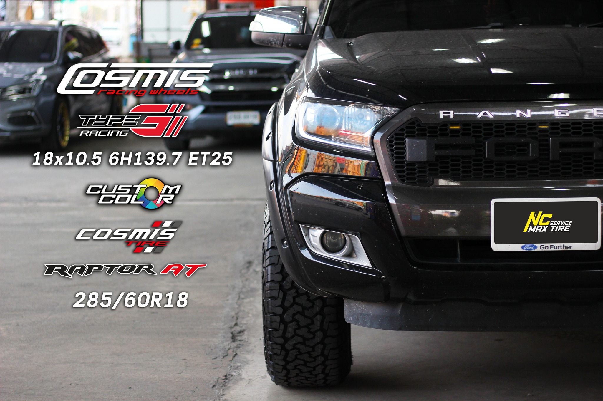 FORD RANGER / Cosmis / Type-G Racing / ล้อแม็กรถกระบะ / 18x10.5 6H139.7 ET25 / ล้อแม็กสีน้ำเงินเฉดพาวเวอร์+CNCตัวหนังสือ / Custom Color / Cosmis Raptor AT / 285/60R18 / NC