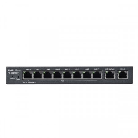 Reyee RG-EG210G-P Cloud Managed Router Multi-WAN Load Balancing Support , 10 Gigabit Ethernet Ports (WAN/LAN), 8 PoE/PoE+ ports 70W PoE Power budget, Throughput 1Gbps, Free Cloud Management