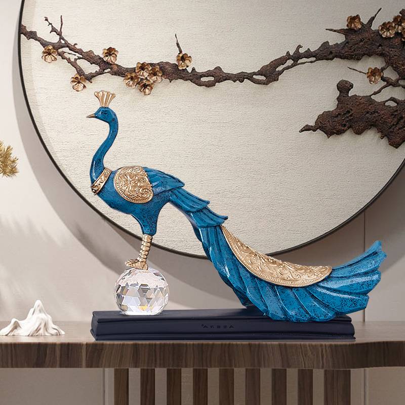 CT145B098 FAMITOSS นกยูงบนลูกแก้ว โมเดลนกยูง ของแต่งห้องทำงาน ของแต่งบ้าน