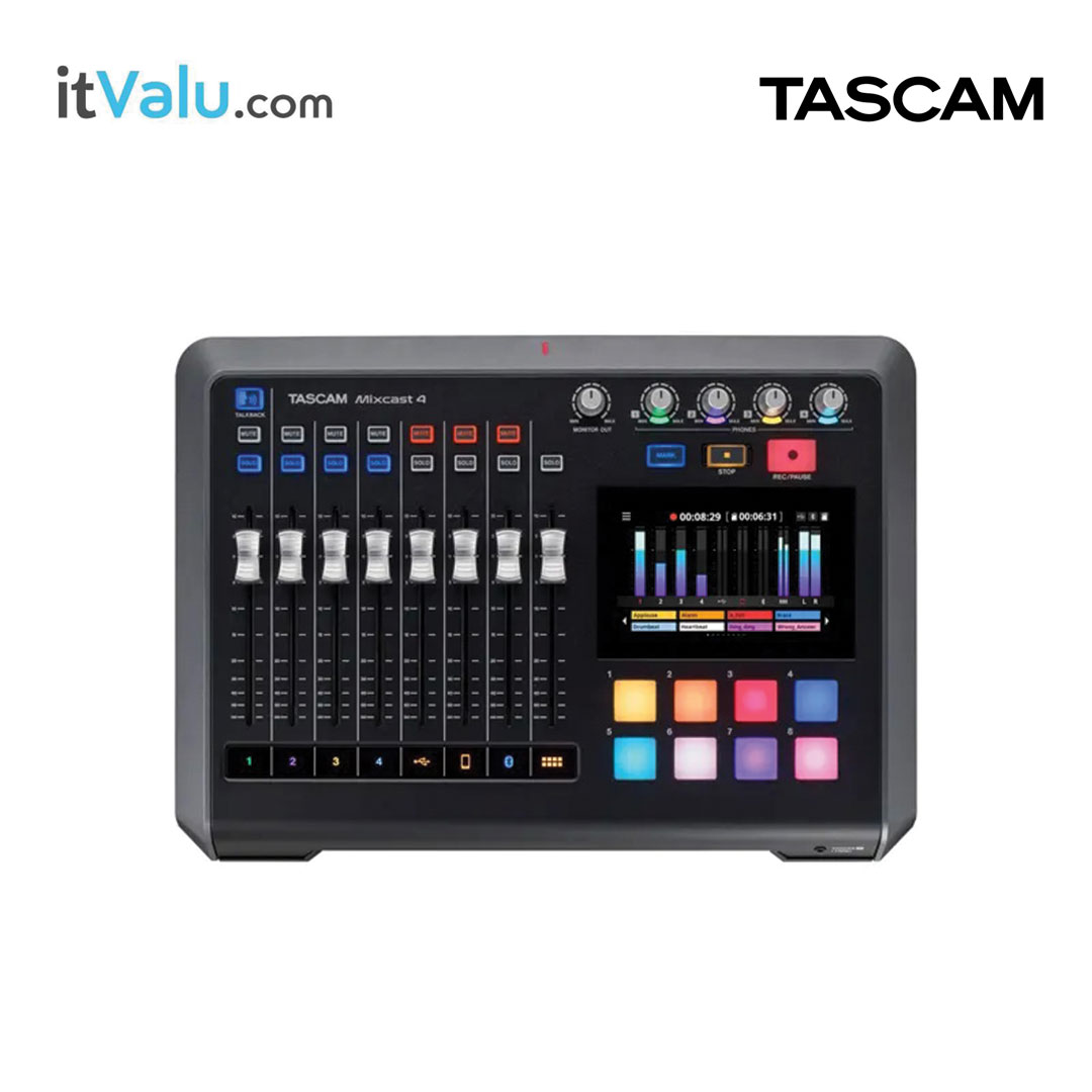 Recording Console พร้อม Recorder TASCAM รุ่น Mixcast 4 Podcast /USB Audio Interface ในตัว ขนาด 74.8 × 71.2 × 266.7 mm