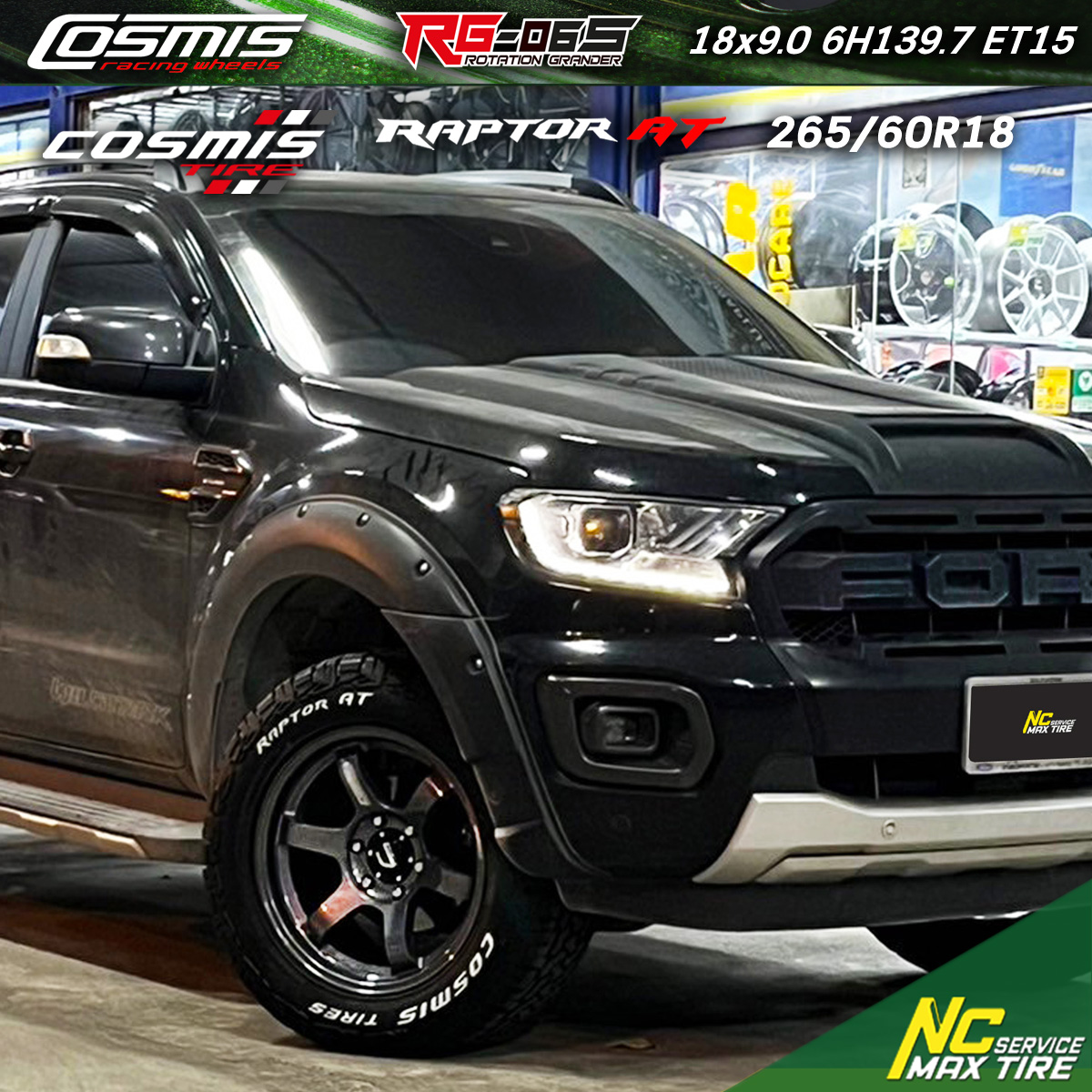 Ford Ranger / ล้อแม็กขอบ18 / Cosmis / RG-06S / 18x9.0 6H139.7 ET15 / ล้อแม็กสีเทากัล / Raptor AT / 265/60R18