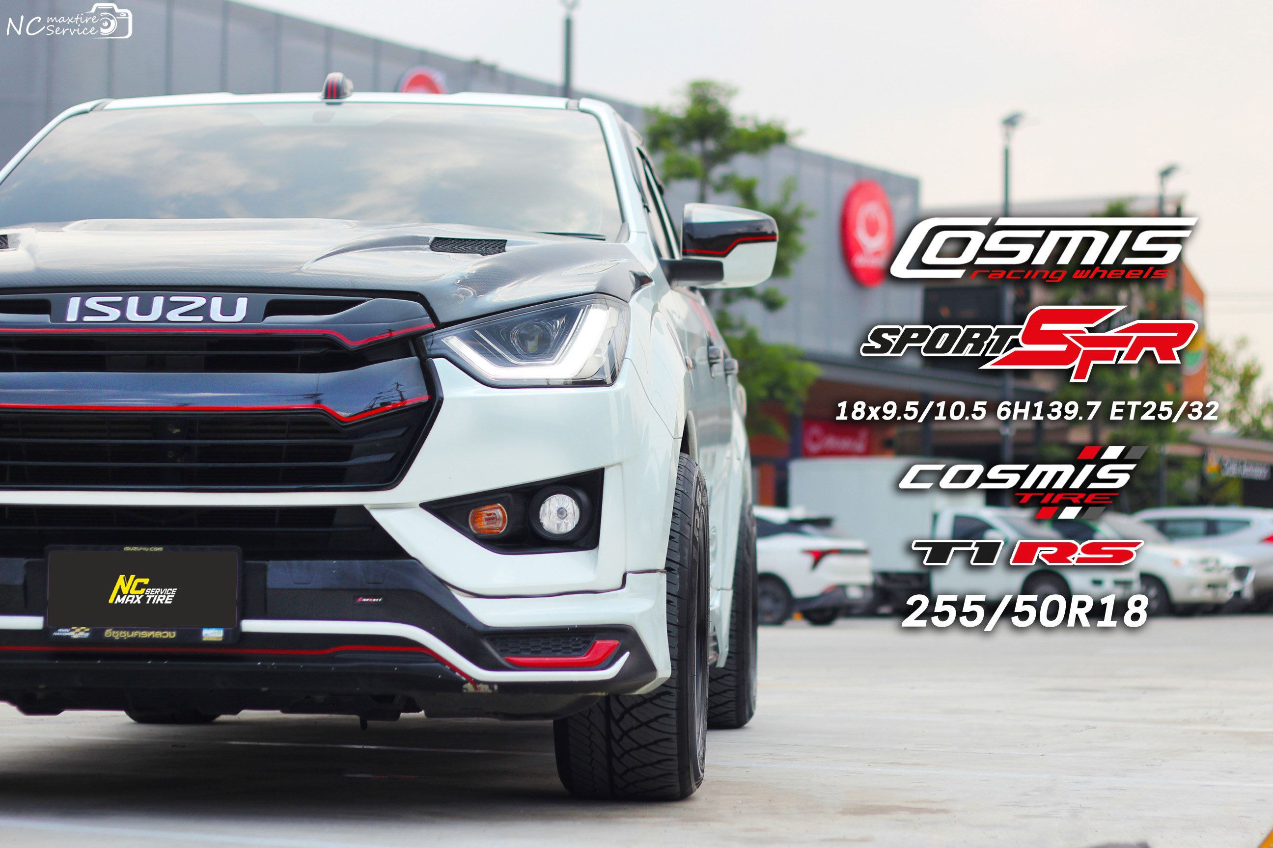 Isuzu D-max ตัวเตี้ย / ล้อแม็กขอบ18 / SPORTY / Cosmis / Fattah / Sport / SFR / 18x9.5/10.5 6H139.7 ET25/32 / T1RS / 255/50R18 / น็อตล้อCosmis