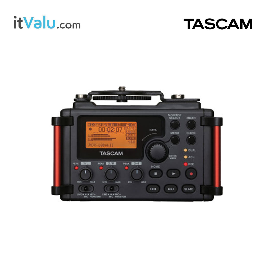 เครื่องบันทึกเสียงแบบพกพาสำหรับกล้อง DSLR TASCAM รุ่น DR-60D MK2 ขนาด 133 × 93.2 × 78 mm