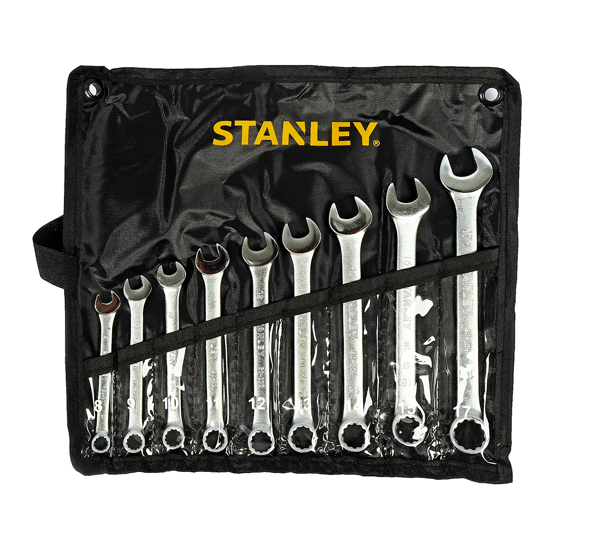 ชุดประแจแหวนข้างปากตาย 9 ชิ้น ซองผ้า STANLEY รุ่น CWB STMT80941-8 ขนาด 8-17 มม. ในชุดประกอบไปด้วยเบอร์ 8,9,10,11,12,13,14,15,17 มม. วัสดุทำจาก เหล็กกล้าคาร์บอน ผ่านการทดสอบตามมาตรฐาน ANSI, ISO & DIN ผิวสัมผัสแบบด้าน