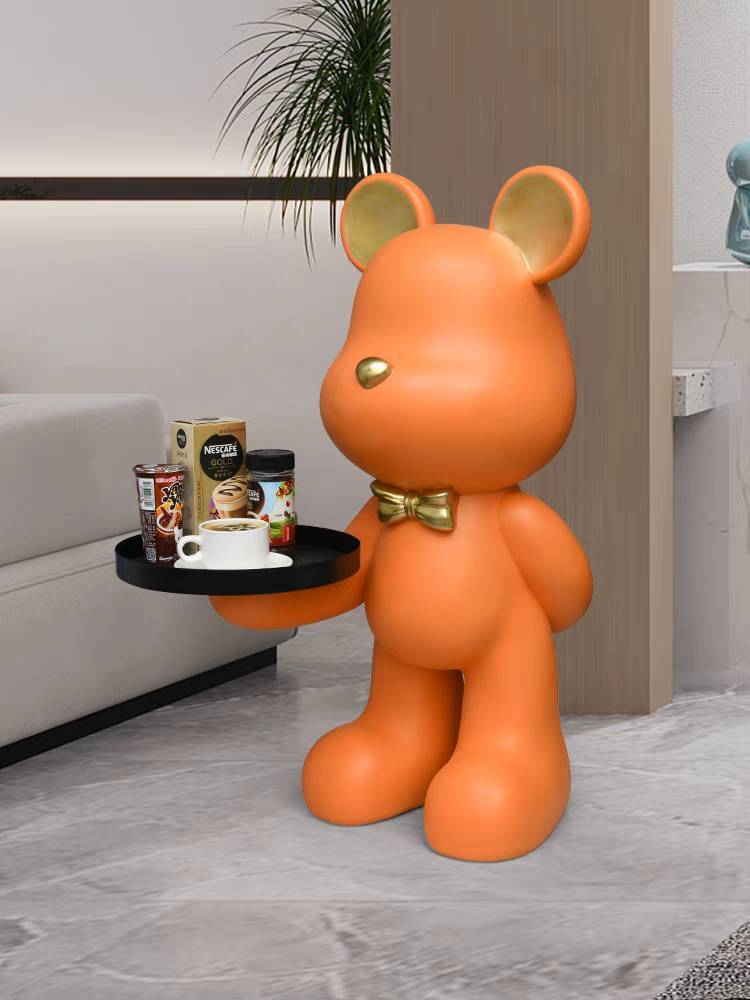 CT221D125 ZEITAKU โต๊ะข้างห้องนั่งเล่น โต๊ะกลมเล็ก หมีถือถาด BEAR