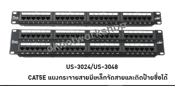 US-3024 CAT5E PATCH PANEL 24 PORT 1U with support