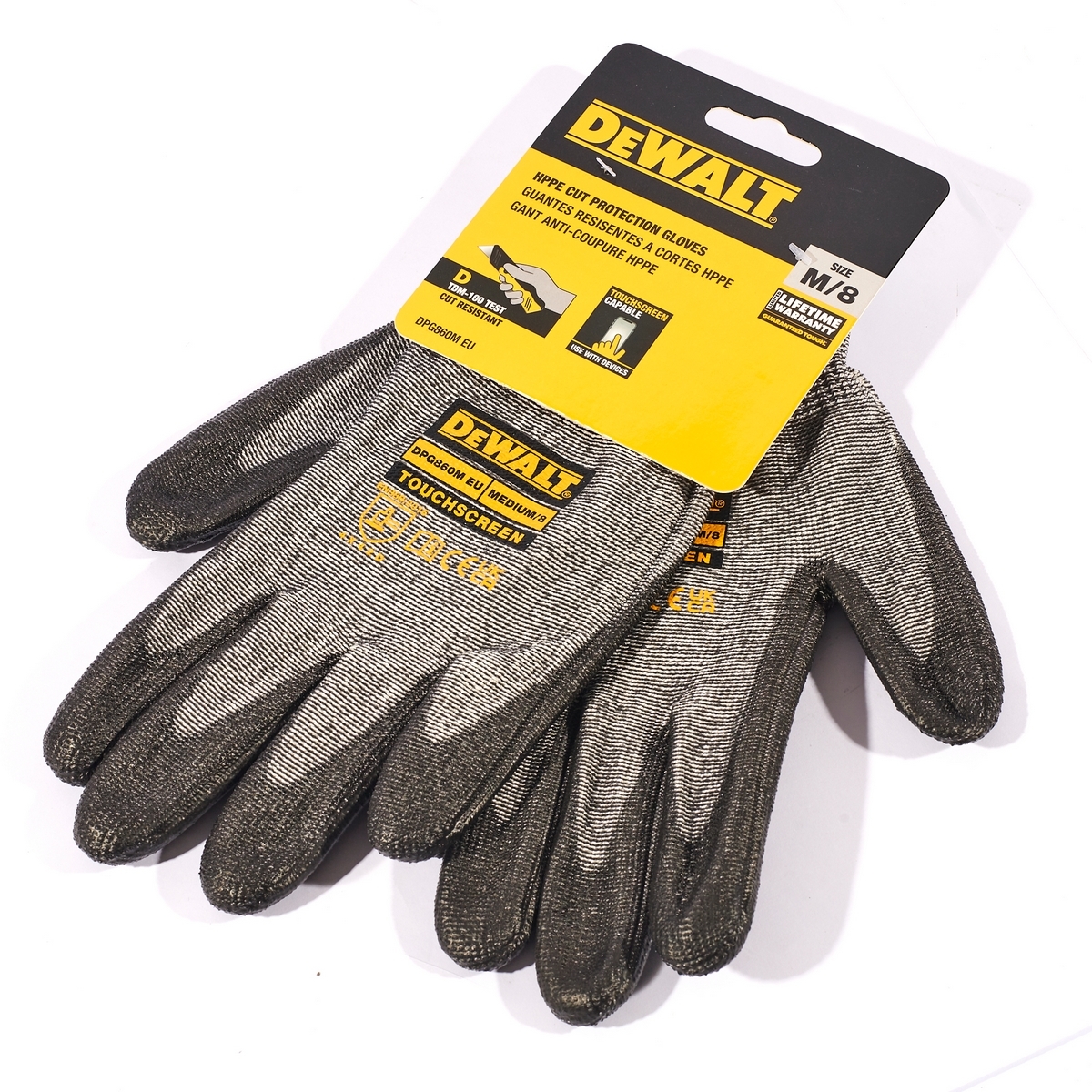 DEWALT ถุงมือกันบาด ไซส์ M (Touch Screen) รุ่น DPG860M เคลือบยางแท้ 100% ผ้าถักไร้ตะเข็บเพื่อความกระชับสบาย (ดีวอลท์)