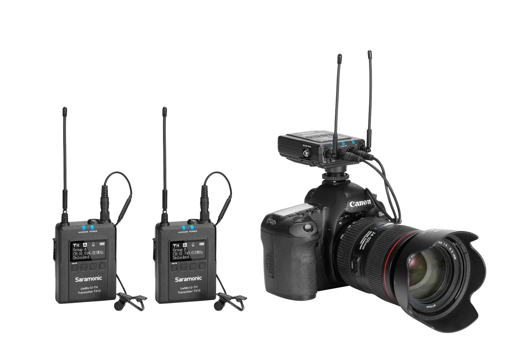 Saramonic Uwmic 12 TH Set 2 (RX12+TX12+TX12) ไมโครโฟนไร้สาย คลื่น UHF (1ตัวรับ+2ตัวส่ง)