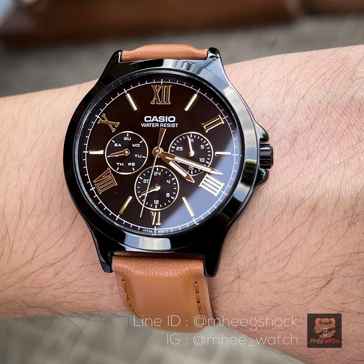 Casio Leather หน้าDaytona จอโครโนกราฟ รุ่นใหม่ล่าสุด เข็มหมุนได้ทุกจุด หรูหรามาก MTP-V300BL-5A