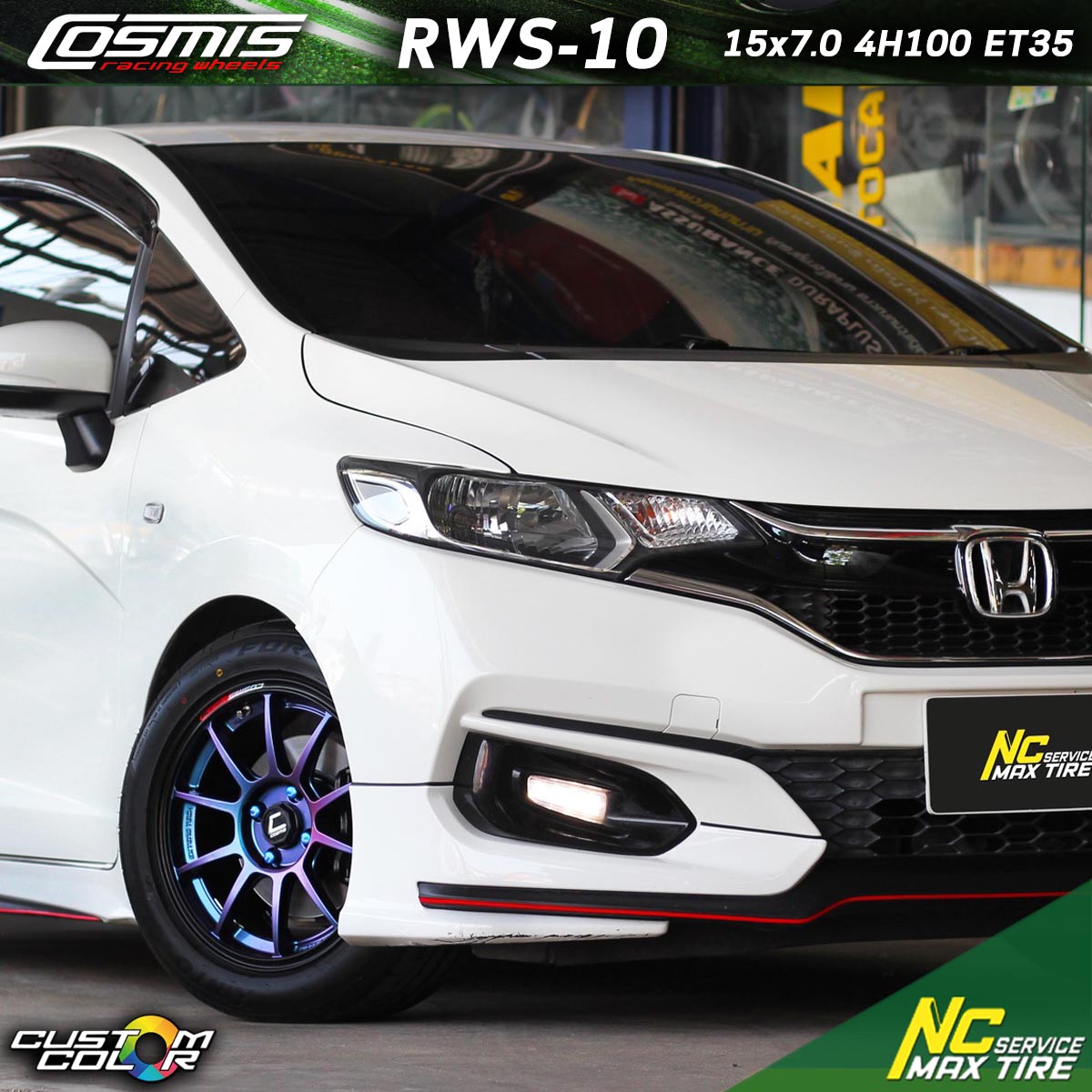 Honda Jazz / ล้อแม็กขอบ15 / Cosmis / RWS-10 / 15x7.0 4H100 ET35 / ล้อแม็กสีน้ำเงินเฉดพาวเวอร์+ขอบดำ+เพลท / Custom Color / ล้อแม็กสวยๆ / NC