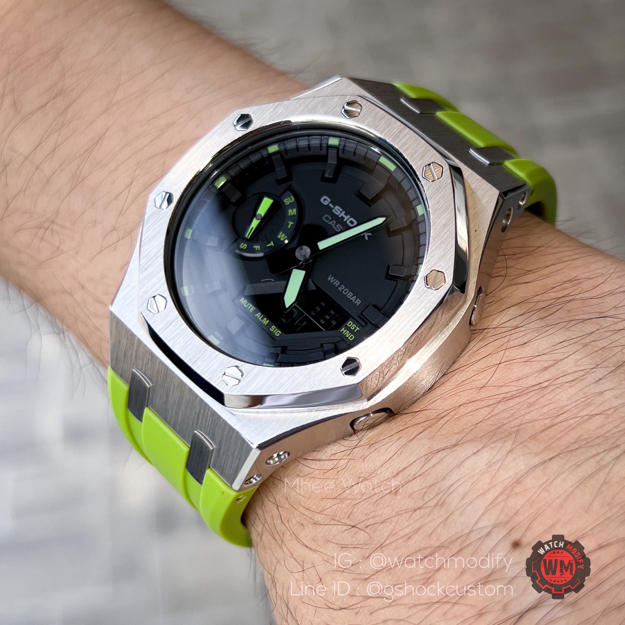 G-Shock Casioak AP Silver Case with Light Green Lambo Rubber Strap