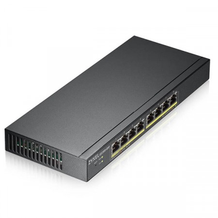 Zyxel GS1900-8HP 8-port GbE Smart Managed Desktop PoE Switch (70Watt) รองรับ PoE มาตรฐาน 802.3at โดยจ่ายไฟต่อพอร์ตสูงสุดถึง 30W รองรับ การทำ VLAN, QoS, Link Aggregation, 802.1x, CPU defense engine และ DoS prevention