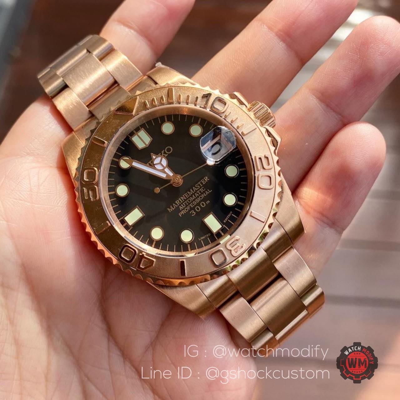 Seiko Modify Yacht Master Rose Goldระบบ automatic กระจกคริสตัลแซฟไฟร์