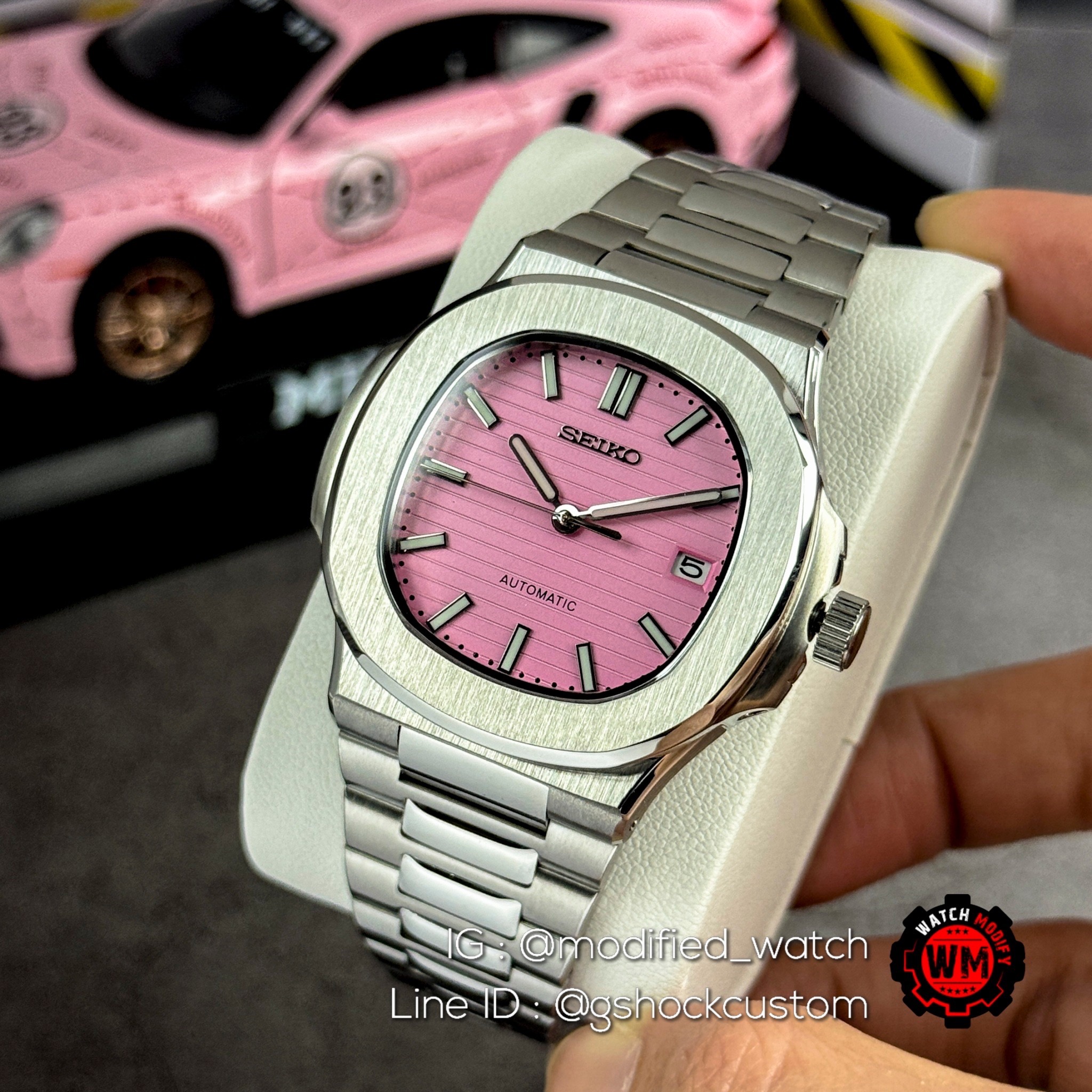 SeikoMod Nautilus Design Pink Dial Stainless Bracelet Automatic Movement