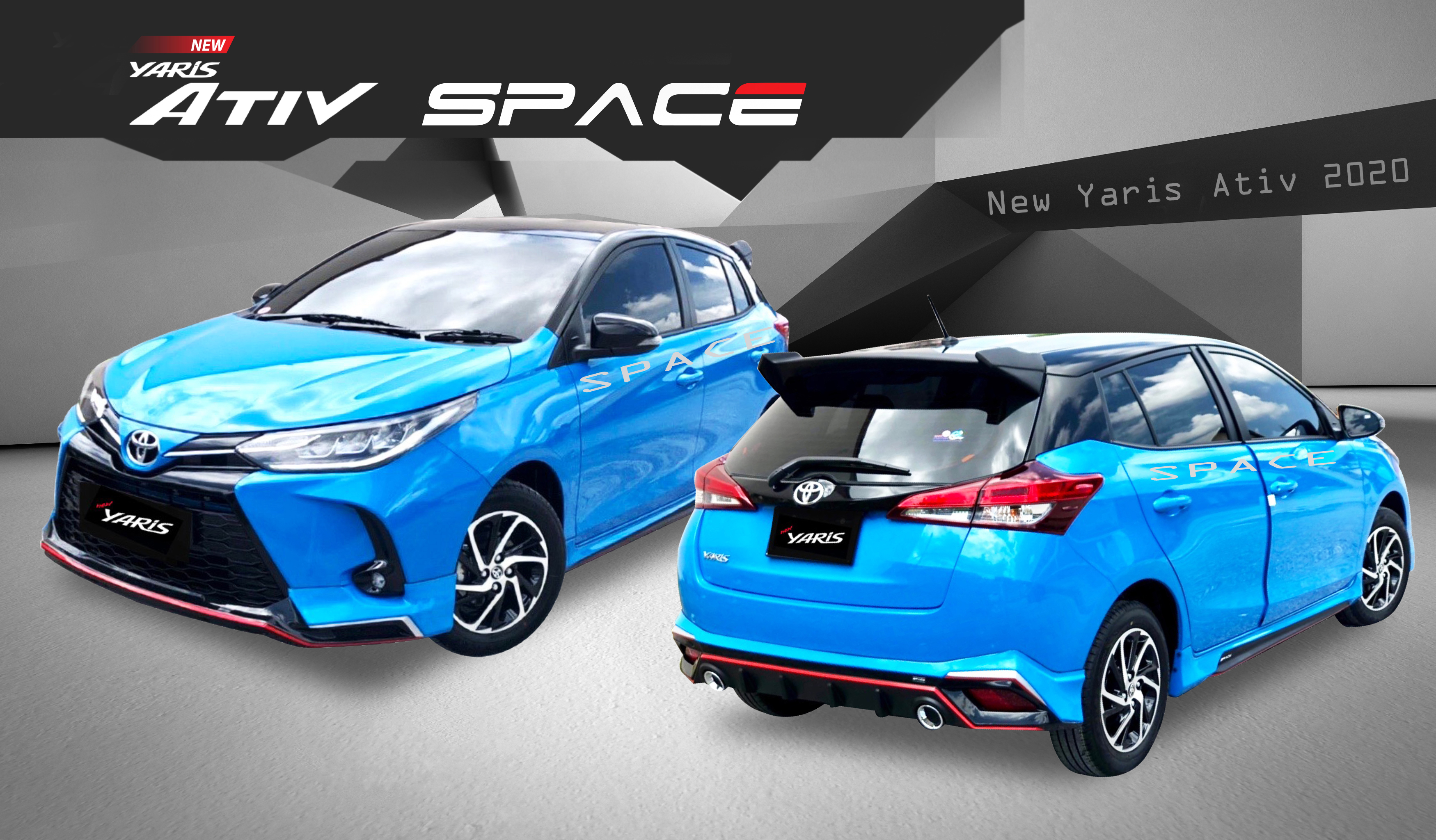 ชุดแต่ง Yaris Ativ 2021 2020 5ประตู SPACE V1 ท่อคู่เดี่ยว ยาริส เอทีฟ แต่งสวย สเกิร์ตรอบคัน งานคุณภาพ พร้อมติดตั้ง จัดส่ง